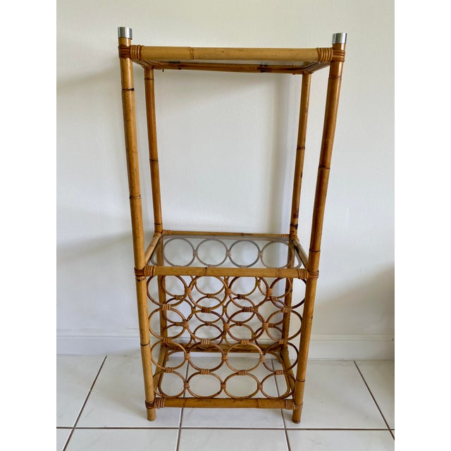 Brown Mid 20th Century Rattan Shelving Unit With Wine Rack For Sale - Image 8 of 11