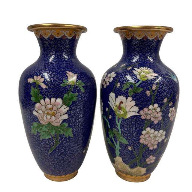 This pair of magnificent Chinese Cloisonné Vases are the perfect decor piece. With beautiful floral design, it is a...