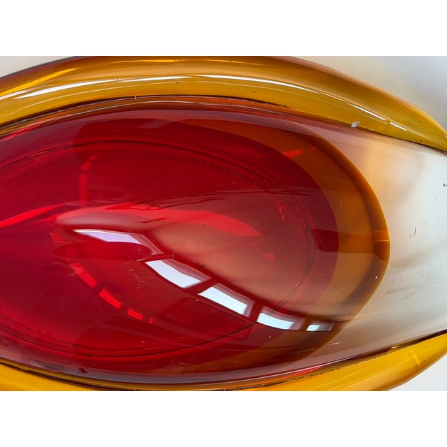 Murano Style Sommerso Art Glass Vase in Red and Amber For Sale - Image 10 of 12