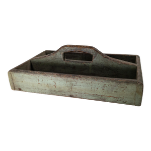 19th Century Primitive Rustic Tool or Tote Tray in Verdigris Green Paint