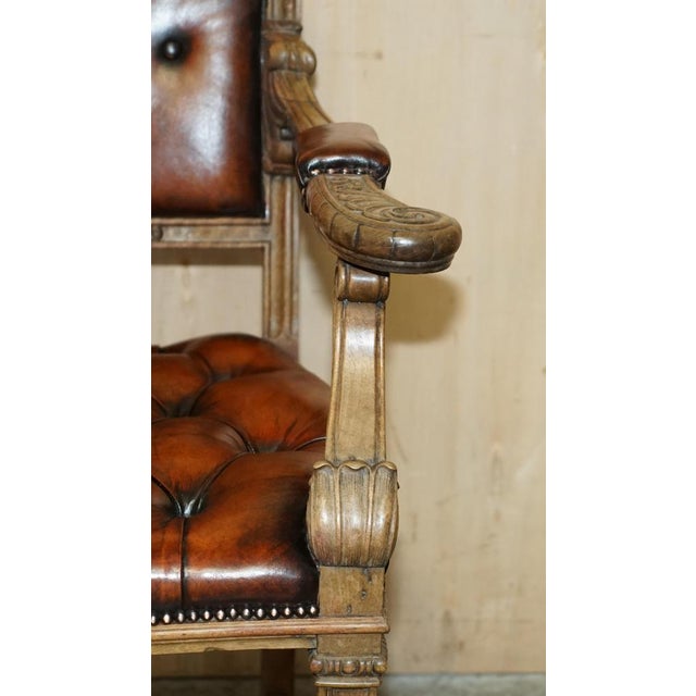 Wood Antique William IV Chesterfield Oak & Brown Leather Desk Chair, 1830s For Sale - Image 7 of 18