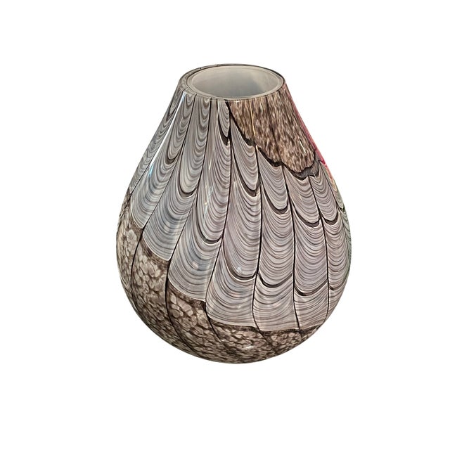 Murano glass lamp featuring various scale-effect patterns that blend together, combined with areas of mottled texture and...