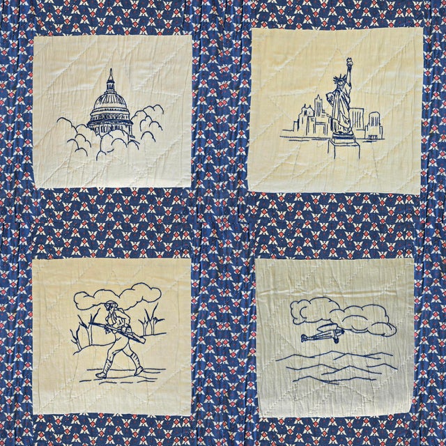 Textile Hand-Embroidered 1950s Patriotic Quilt For Sale - Image 7 of 18