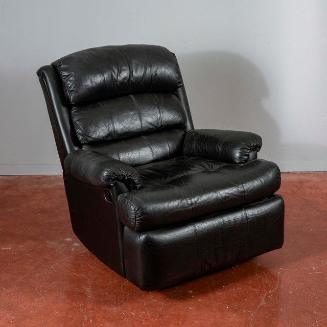 Reclining Black Leather Armchair For Sale - Image 12 of 18
