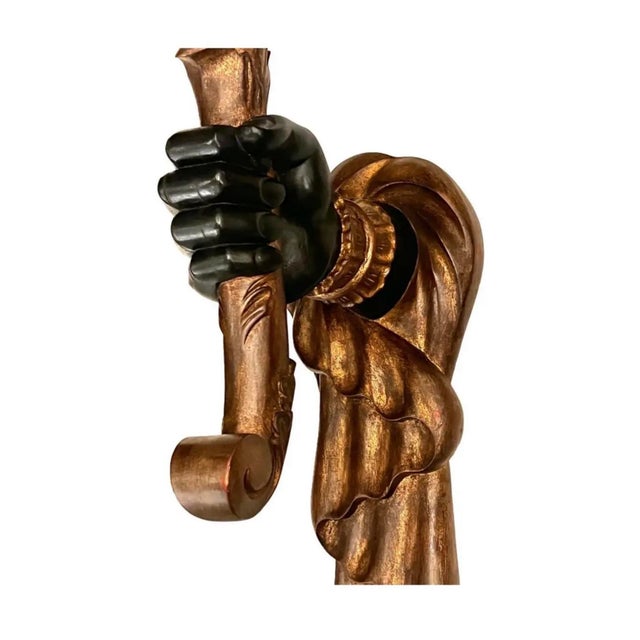 Mid 20th Century Large Hand Carved Italian Venetian Hand Sconces, Black Lacquer and Gold Leaf. Not Electrified. For Sale - Image 4 of 8