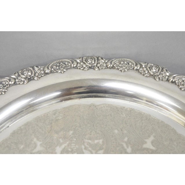 Metal Vintage Oneida Victorian Round Silver Plated Serving Platter Tray W/ Handles For Sale - Image 7 of 14