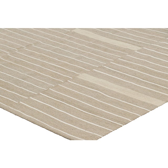 Rug & Kilim’s Contemporary Kilim, Beige and Taupe With Textural White Stripes For Sale In New York - Image 6 of 7