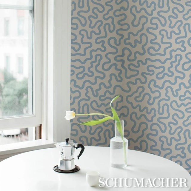 Schumacher Sample - Schumacher Riley Wallpaper in Sky on Ivory For Sale - Image 4 of 5