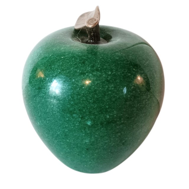 Early 21st Century Vintage Green Marble Apple Paperweight With Brass Stem For Sale - Image 5 of 10