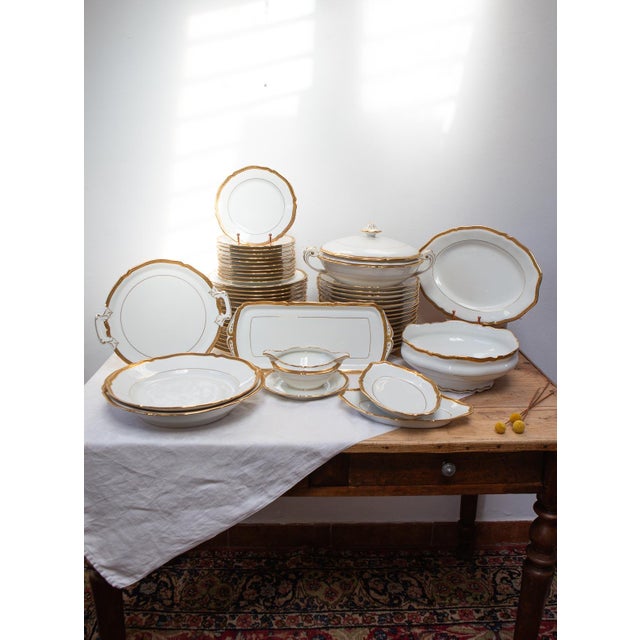 French Dinnerware with Gold Trim from Limoges Porcelain, 1950s, Set of 53 For Sale - Image 16 of 16