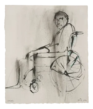 Ruth Schloss, Man in a Wheelchair, 1990, Mixed Media Drawing on Paper