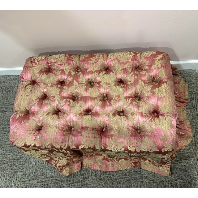 French Custom Made Dusty Rose Tufted & Tasseled Ottoman For Sale - Image 3 of 11