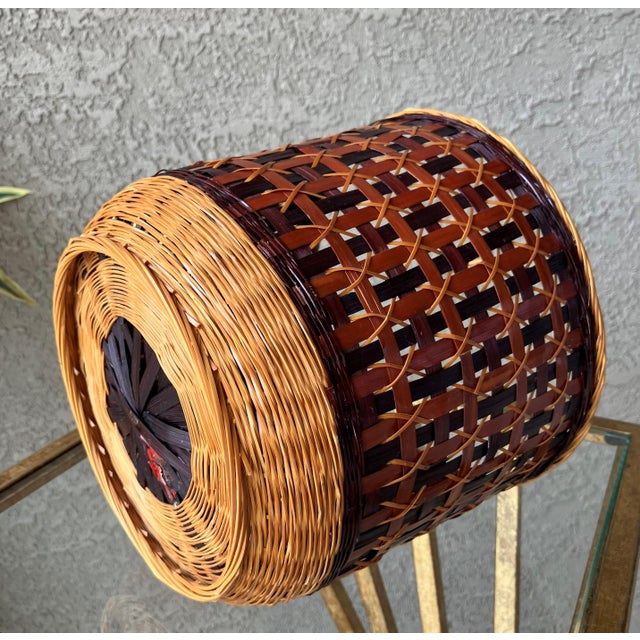 Mid 20th-Century Lacquered Rattan Geometric Design Cachepot / Planter ...