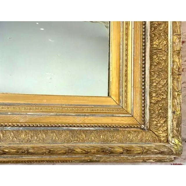 Wood Large 19th Century Giltwood Wall Mirror, Carved Foliate Design Frame For Sale - Image 7 of 8