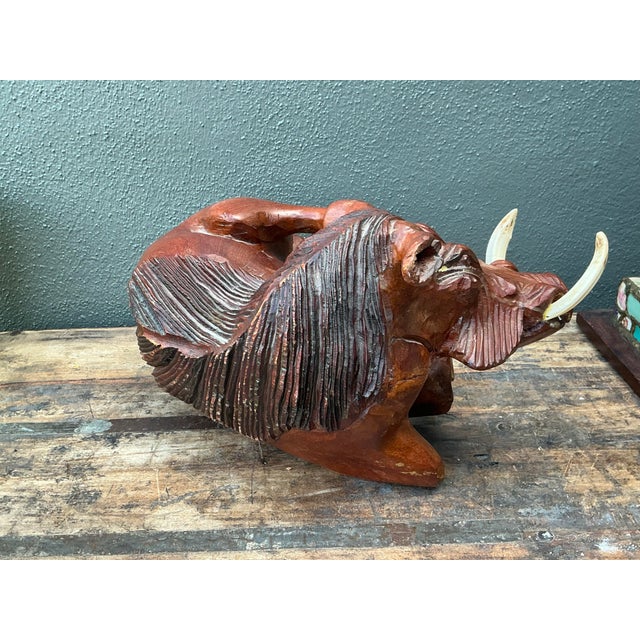 Rustic Vintage Hand Carved Wild Boar For Sale - Image 3 of 12