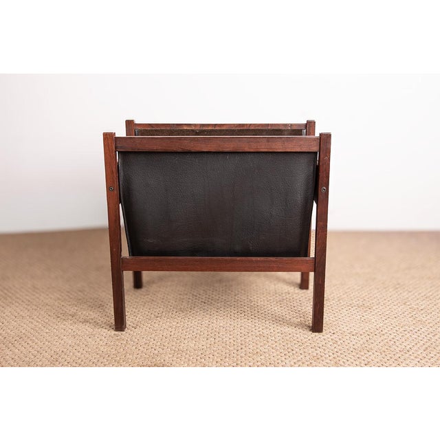 Metal Danish Magazine Rack in Rosewood and Leather, 1960 For Sale - Image 7 of 13