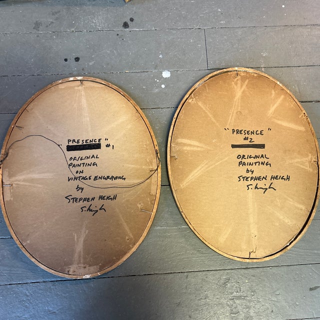 Two Contemporary Original Stephen Heigh Abstract Paintings on Vintage Engravings “Presence #1 & #2” -Set of Two For Sale In Philadelphia - Image 6 of 6