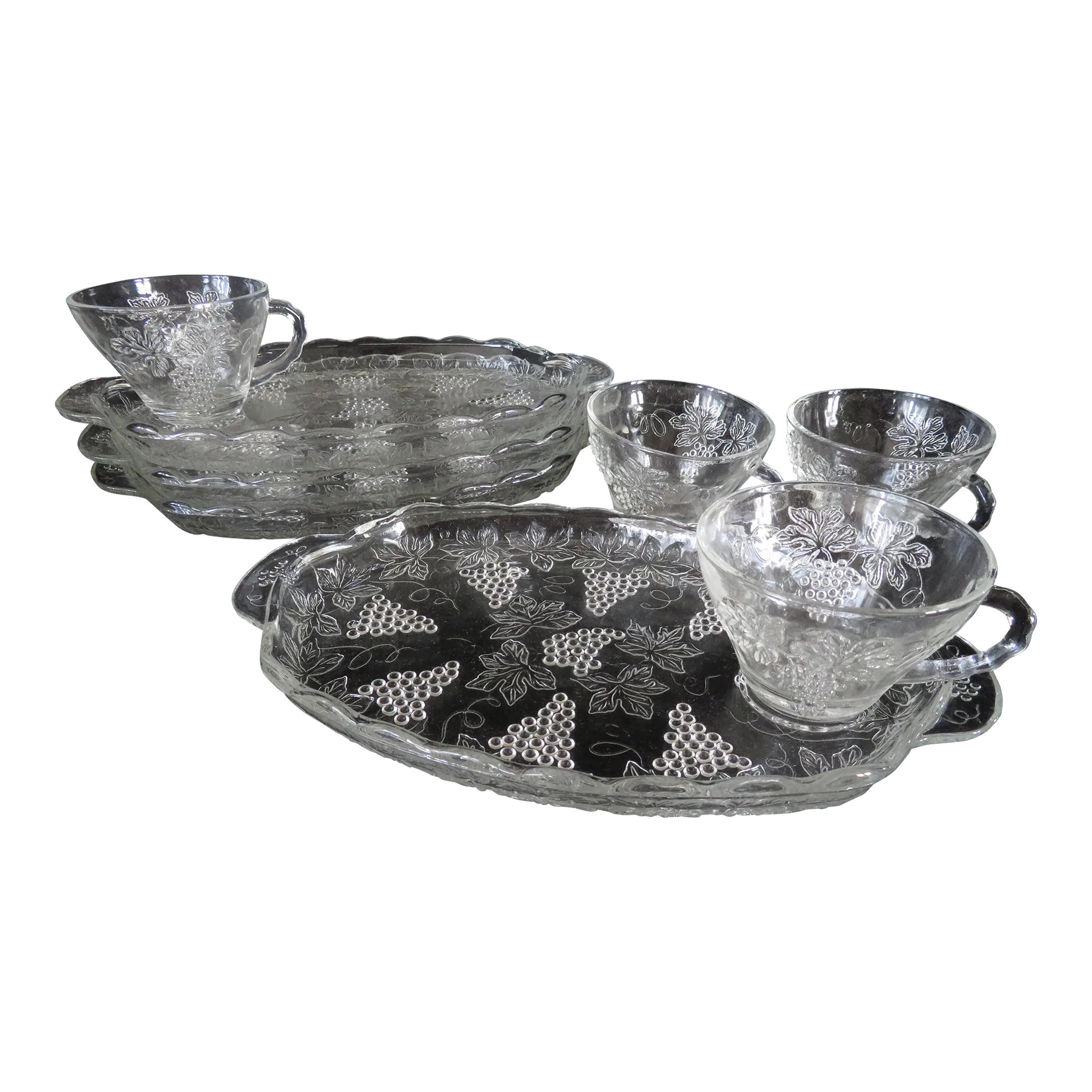 Anchor Hocking Vintage Clear Grape Pattern Snack Set With Cups