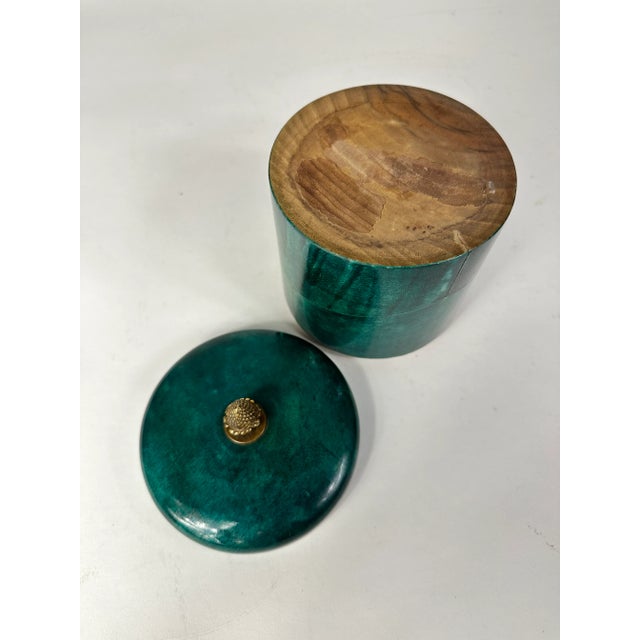 Mid 20th Century Turquoise Cylindrical Goatskin Lidded Box in the Style of Aldo Tura For Sale In Chicago - Image 6 of 7