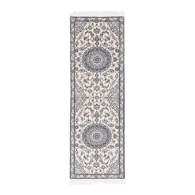 Fine Hand Knotted Persian Silk & Wool Nain Runner For Sale