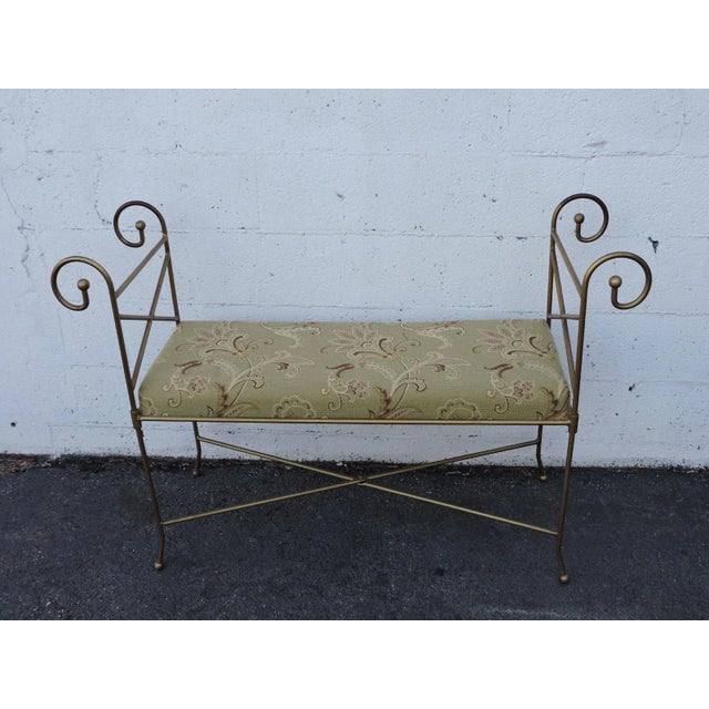 Large Vintage Painted Metal Upholstered Vanity Bench Stool For Sale - Image 4 of 11