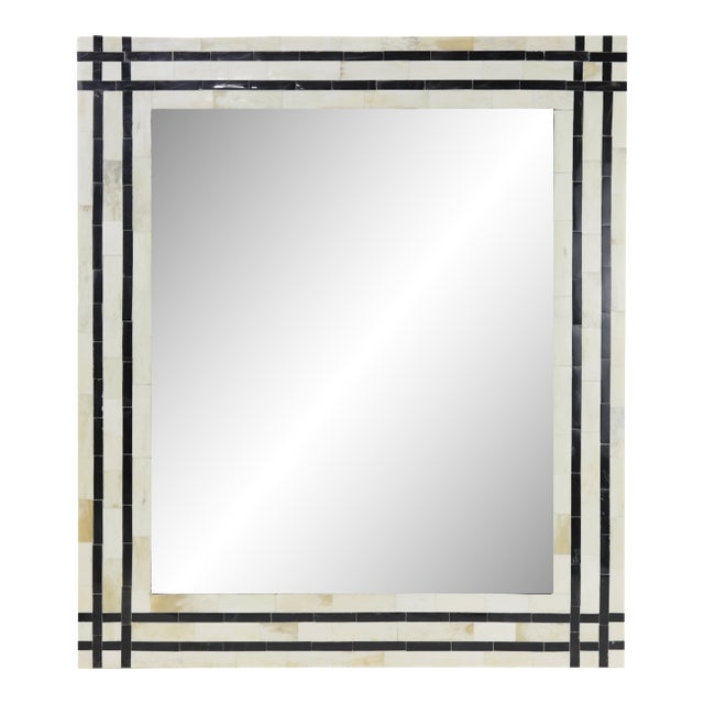 Black and White Striped Bone Inlay Rectangular Mirror For Sale