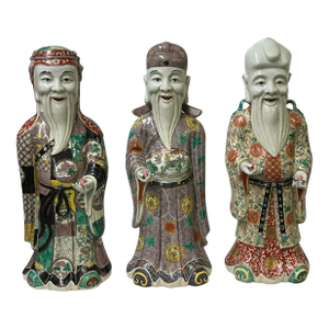 Chinese Canton Color Mixed Feng Shui Fok, Lok, Sau Figure Set