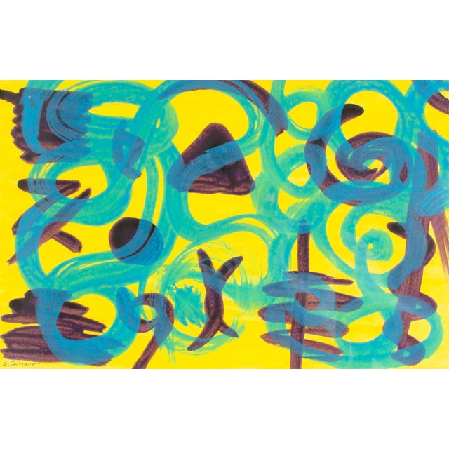 A 1991 acrylic on paper painting by the American artist Steven Conant (born 1949). This abstract work has a vibrant and...