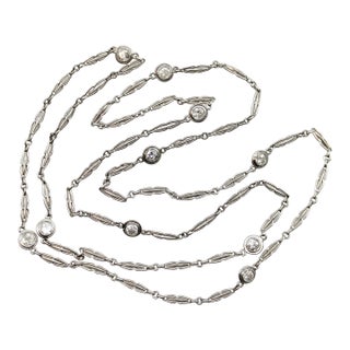 1920s Art Deco Platinum Diamond by the Yard 30” Necklace For Sale