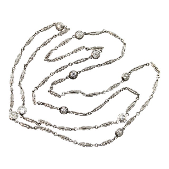 1920s Art Deco Platinum Diamond by the Yard 30” Necklace For Sale