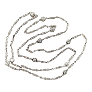 1920s Art Deco Platinum Diamond by the Yard 30” Necklace