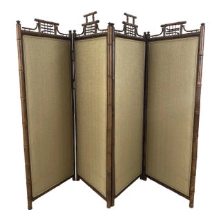 Antique Chinese Chippendale Bamboo Room Divider, Reupholstered For Sale