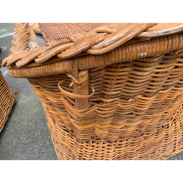 20th Century Kreiss Pair of Wicker Chairs and Ottomans For Sale - Image 10 of 11