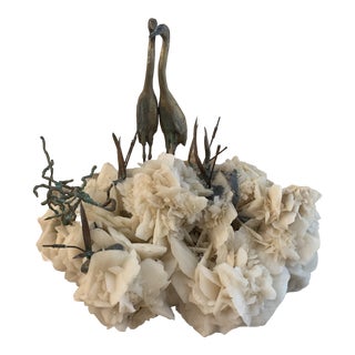 Bronze Crane Bird Sculpture Mounted on Geological Specimen For Sale