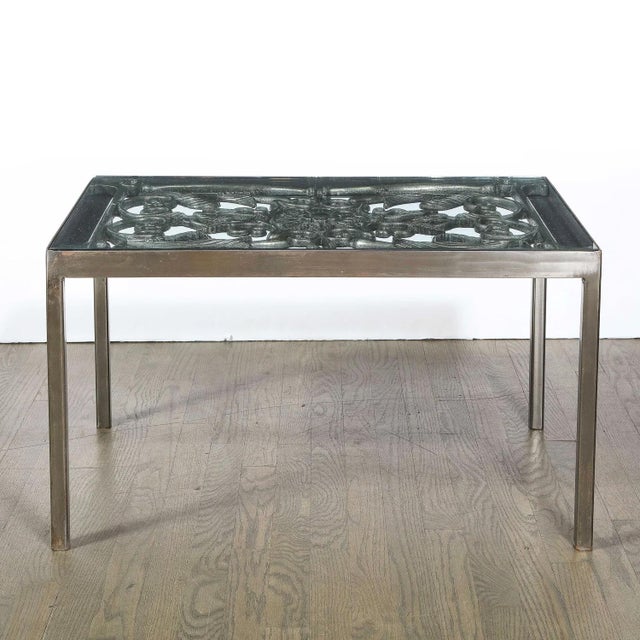 Silver Art Deco Antique Burnished Cast-Iron Gate Cocktail Table With Floral Detailing For Sale - Image 8 of 9