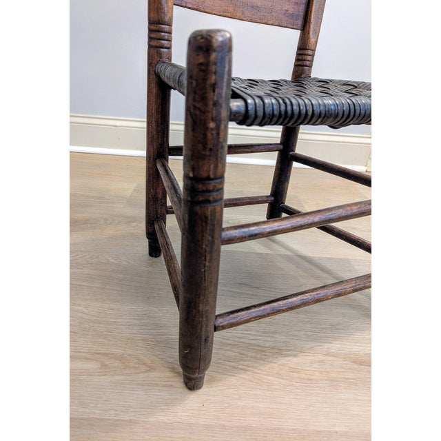 19th Century Early American Primitive Child's Ladderback Chair With Woven Leather Seat For Sale - Image 13 of 14