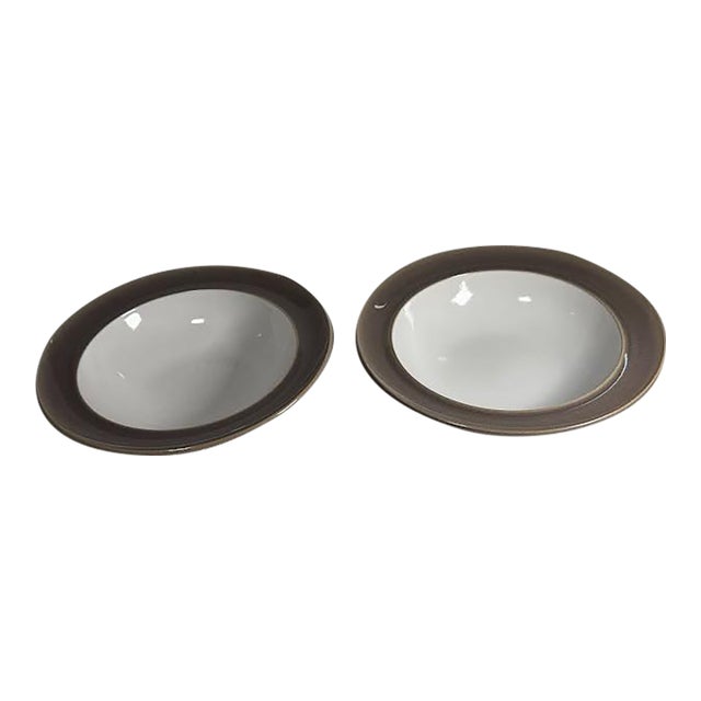 Denby Langley “Truffle” Gourmet Bowl - Set of 2, Brown Rim & Back, White Center, England Stoneware For Sale