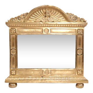 19th Century French Repoussé Brass Wall Mirror With Cherub Crest For Sale