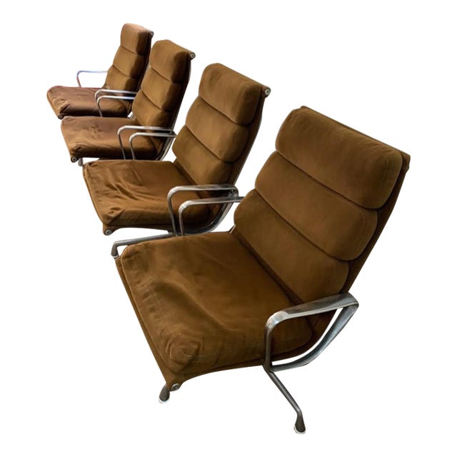 Herman Miller Tan Light Brown 1970s Eames Soft Pad Lounge Chairs - Set of 4 For Sale