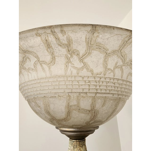 Metal 1990s Large Torchiere Lighting Laurel Leaf Trophy Column Floor Lamp For Sale - Image 7 of 12
