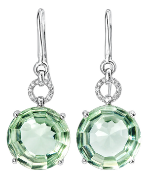 Late 20th Century Pair of 18K White Gold Diamond Cabochon Green Amethyst Hanging Earrings