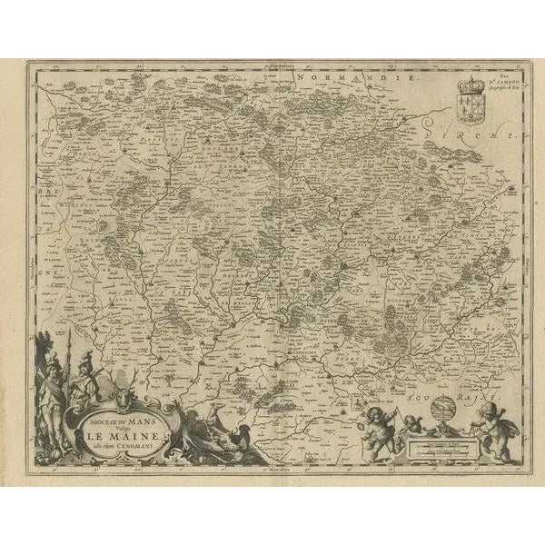 Antique map of France titled 'Diocese du Mans vulgo le Mains'. Decorative map of the region of Maine, France. Published by...