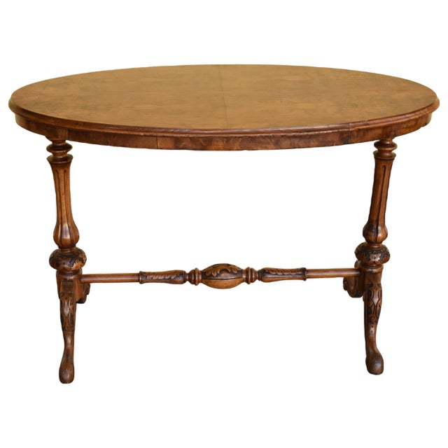 19th Century Victorian Burr Walnut Oval Occasional Table For Sale