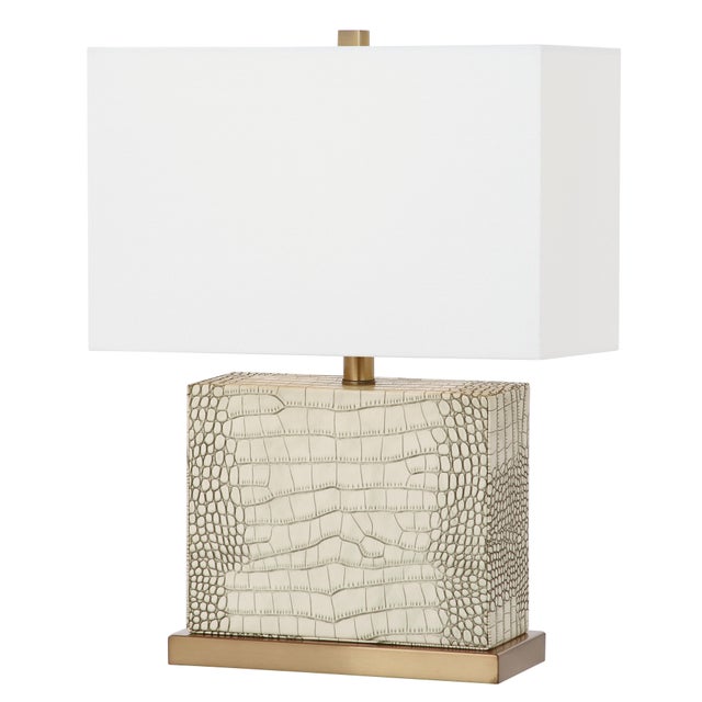 Textile 20.5-Inch H Faux Alligator Table Lamp - Cream For Sale - Image 7 of 7