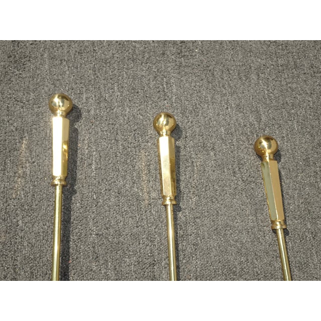 Vintage French Country Gold Brass Fireplace Tools W Three Tools For Sale - Image 12 of 12