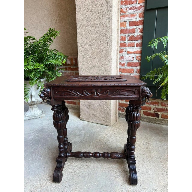 Antique French Console Side Table Renaissance PETITE Gothic Carved Oak c1880. Direct from France, a very elegant, and...