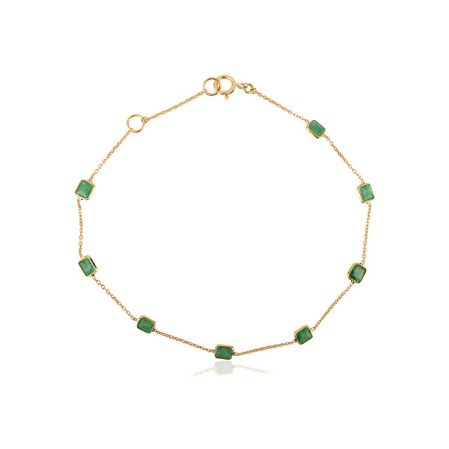 1.4 Ct Natural Square Emerald Station Bracelet in 18k Yellow Gold Holiday Gift For Sale - Image 4 of 18