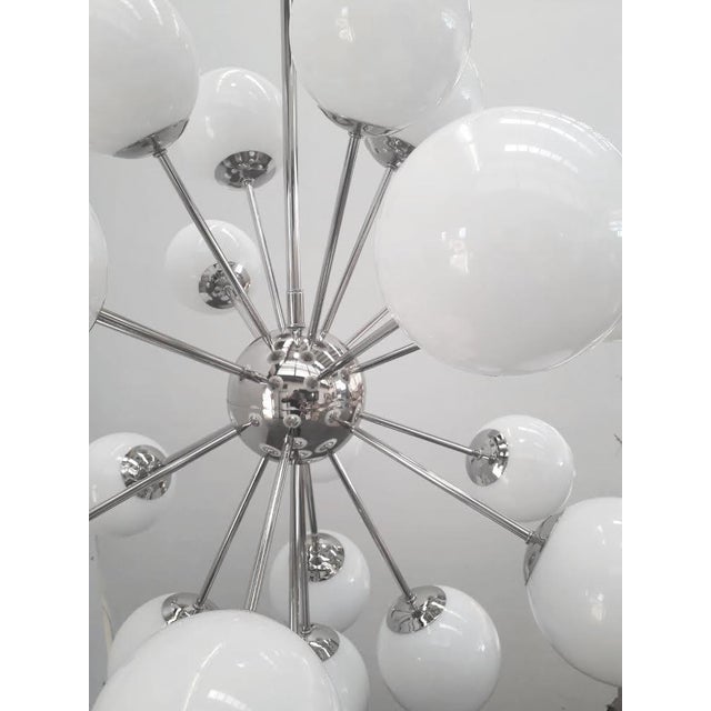 Not Yet Made - Made To Order 21st Century Nova Polished Nickel Glossy White Murano Sputnik Chandelier by Fabio LTD For Sale - Image 5 of 6