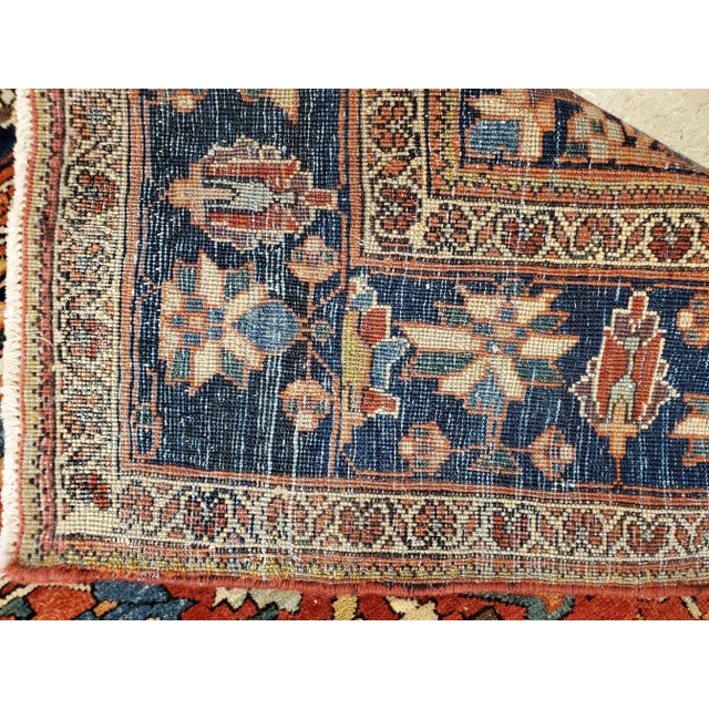 Antique Farahan Sarouk Handmade Oriental Rusty Red & Navy Blue Rug For Sale - Image 10 of 12