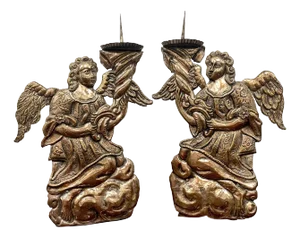 Italian air of Italian Baroque Silverplated Angel Candlesticks /PricketsSilverplated Angel Candlesticks - a Pair